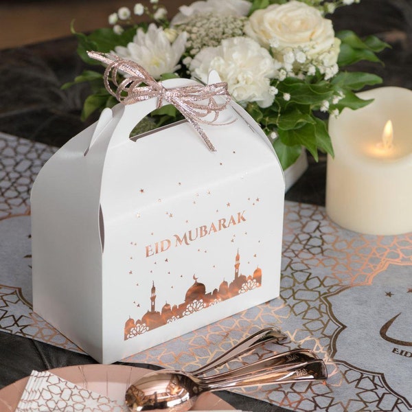 4 Eid Mubarak Party Boxes, Rose Gold Ramadan Cake Pastry Boxes, Eid Favour Box, Ramadan Gift Box, Eid Candy Sweet Box