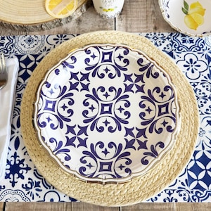 8 Royal Blue and White Paper Plates, Dolce Vita Party Decor, Elegant Tableware, Birthday, Wedding, Baby Shower, Disposable Plates