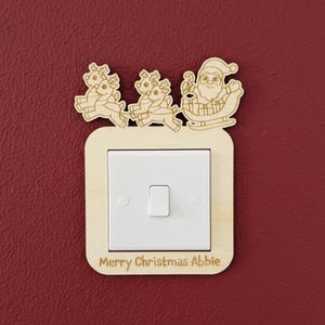Personalised Wooden Christmas Light Switch Surround - Sleigh Design Home Decor, Festive Fun Switch Plate