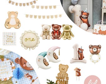 Teddy Bear Party Supplies Baby Shower & 1st Birthday Decorations, Bear Theme Balloons, Tableware, Favors