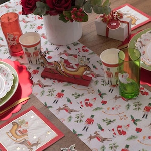 Red Father Christmas And Nutcracker Table Runner, Christmas Party Tableware, Santa Partyware, Nutcracker Christmas Table Decoration, 3m