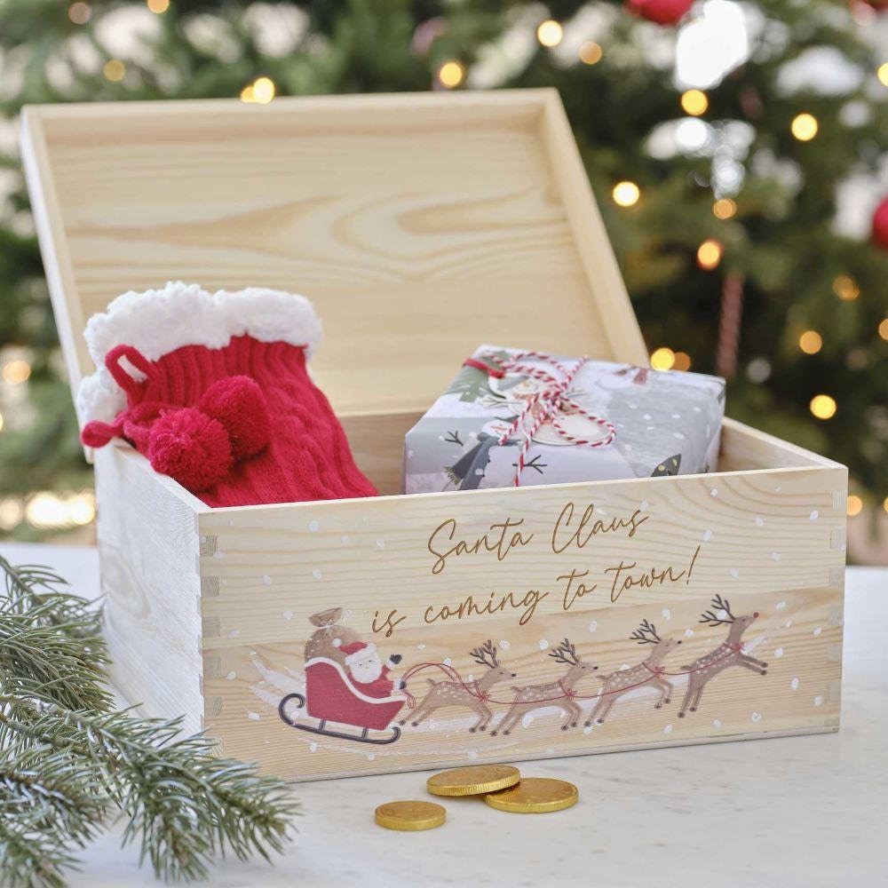 Customisable Wooden Christmas Eve Box, Childrens Festive Keepsake
