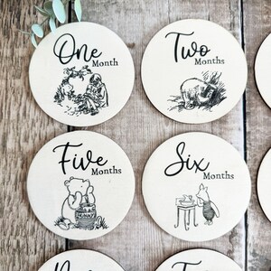 12 Wooden Baby Milestone Photo Discs, Winnie the Pooh Newborn Gift ...