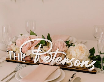 Elegant Wedding Surname Sign, Personalised Mr Mrs Gift, Top Table Sign With Name, Coloured Wedding Name Signs, Table Decoration