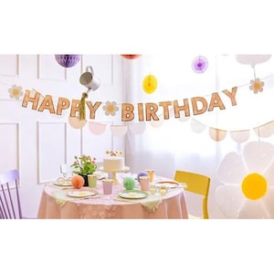Banner di buon compleanno con fiori di margherita, decorazioni floreali per feste di compleanno, fondale per feste di margherita, cartello floreale di buon compleanno 2m
