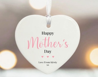 Personalised Mothers Day Keepsake, Custom Gift For Mum, Thoughtful Mothers Day Ornament, Sentimental Mum Gift, Porcelain Hanging Heart