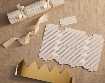 White Gold Fill Your Own Christmas Crackers, DIY Festive Table Crackers with Hats, Joke Cards and Ribbon for Holiday Dining Pack of 6