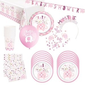 253 Piece Pink Elephant Baby Shower Decorations for Girl Full Kit