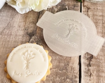 Personalised Thank You Teacher Cupcake Icing Stamp, Cookie Embosser, Floral Design, Baking Gift, End of Term, Teacher Appreciation