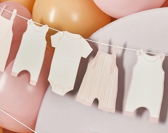 Pink Baby Shower Garland, Babygrow Hanging Decoration, Baby Shower Party Bunting,  New Baby Party 2.5m
