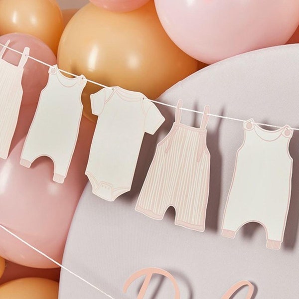 Pink Baby Shower Garland, Babygrow Hanging Decoration, Baby Shower Party Bunting,  New Baby Party 2.5m