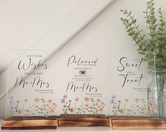 Personalised Floral Wedding Table Signs, Guest Book Leave Your Wishes Sign, Photo Book Sign, Sweet Bar Sign, Wedding Reception Decoration A5