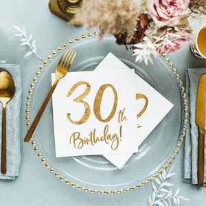 Tovaglioli per feste di 30° compleanno, decorazioni dorate per compleanno, tovaglioli per compleanno, tovaglioli per compleanno importante