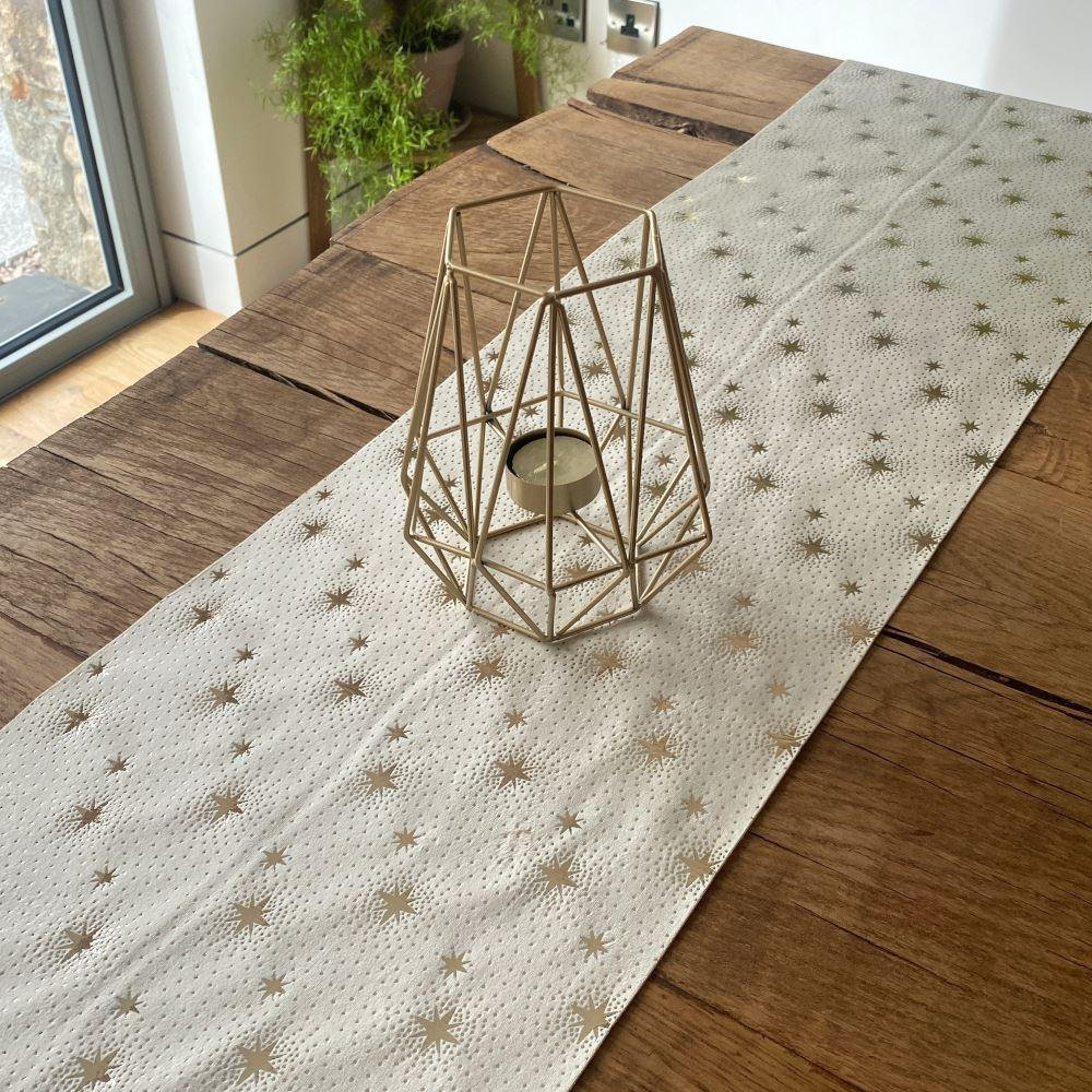 Cream Christmas Table Runner, Velvet Glittering Stars Table Runner, Festive Table Runner, Gold Christmas Table Decorations 28cmx3m