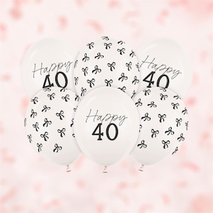 40th Birthday Party Balloons, Pack of 6, Gold Number 40 Balloons with Bow, Happy 40th Birthday Decorations, Party Supplies