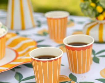 Yellow Striped Paper Party Cups, Small 9 cl Drink Cups for Birthdays, Kids Parties, Celebrations and Table Styling (Pack of 10)