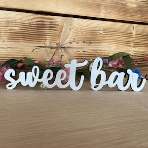 Wooden Wedding Sweet Bar Sign, White Wedding Table Decorations, Candy Table Freestanding Sign, Wedding Decorations.