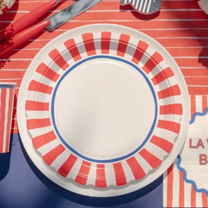 Rot gestreifte Papier Party Teller Einweggeschirr Geburtstag Baby Shower Picknick Party Zubehör 6er Set (23 cm)