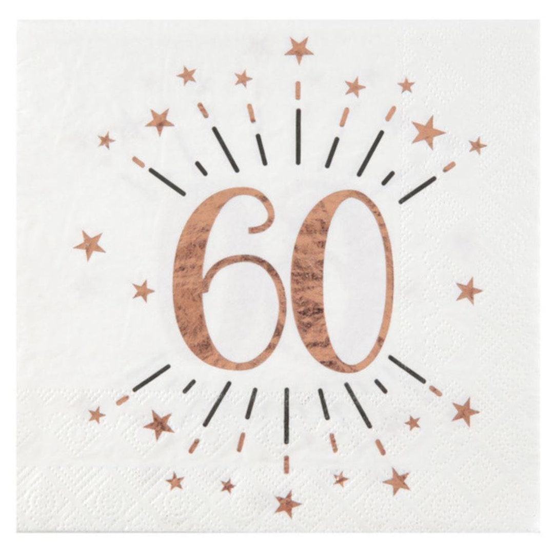 Crisky Papierservietten Happy 60th Birthday – 50 Stück Mit Roségoldfolie | 3-lagig, Festlich