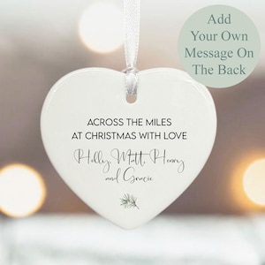 Personalised Christmas Porcelain Heart, Across The Miles Keepsake Gift, Friends Family Distance Gift, Custom Hanging Heart Ornament