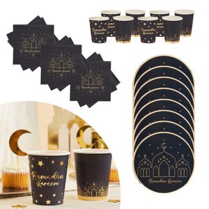 Ramadan Kareem Party Pack for 8, Paper Plates, Cups & Napkins, Eid Celebration Tableware Set, Muslim Holiday Party Supplies