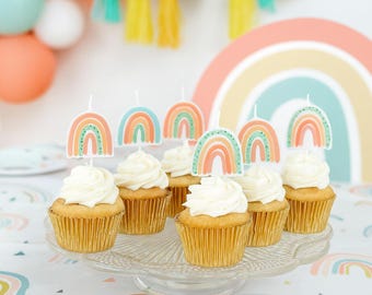 5 Rainbow Party Candles, Rainbow Cake Candles, Kids Birthday Party Cake Decoration, Rainbow Party, 1st Birthday Candles, Childrens Party