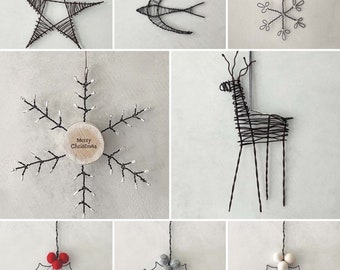 Christmas Wire Hanging Tree Gifts, Rustic Festive Decoration, Star Reindeer Holly Snowflake Christmas Decorations, Festive Keepsake Gift