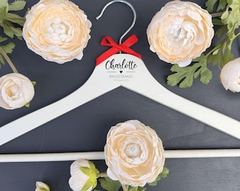 Wedding Dress Hanger Personalised Bride, Keepsake Gift For Bride Bridesmaids Flower Girl, Wedding Day White Wooden Hangers
