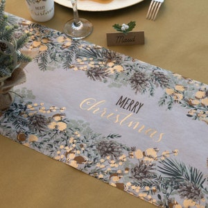 Gold Merry Christmas Table Runner, Festive Table Decoration, Gold Christmas Party Table Runner, Home Decoration 2.5m