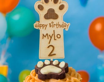 Dog Birthday Cupcake Topper, Personalised Cake Topper For Dogs, Puppy Party, Paw Print Cake Topper, Cupcake Decoration, Pet Cake Pick 2