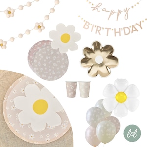 Articoli per feste a margherita per ragazze, piatti di carta floreali, tovaglioli, tazze, palloncini stamina di compleanno, decorazioni per feste di compleanno per ragazze, stoviglie a margherita