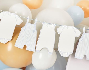 Blue Baby Shower Garland, Babygrow Hanging Decoration, Baby Shower Party Bunting,  New Baby Party 2.5m