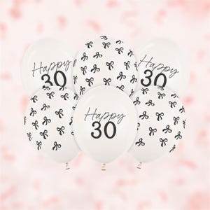 30th Birthday Party Balloons Pack of 6, Gold Number 30 Balloons with Bow, Happy 30th Birthday Decorations, Party Supplies