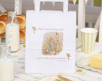 10 Peter Rabbit Party Bags, Peter Rabbit Easter Gift Bags, White Bags With Handles, 1st Birthday Gift Bags, Party Favours Bags