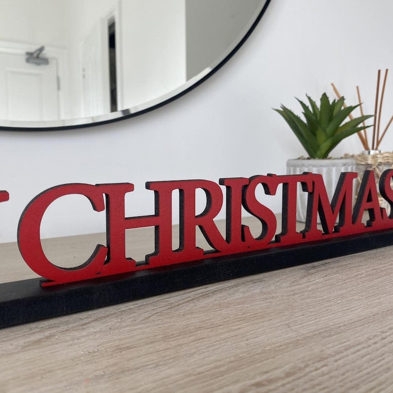 Cartello natalizio personalizzato "Buon Natale", decorazione da appoggio in legno colorato, decorazione natalizia, decorazione per la casa, cartello natalizio con supporto immagine 6