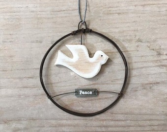 Small Rusty Wire Christmas Wreath With Dove Of Peace, Christmas Rustic Hanging Decoration, Festive Home Decoration, Unique Christmas Gift