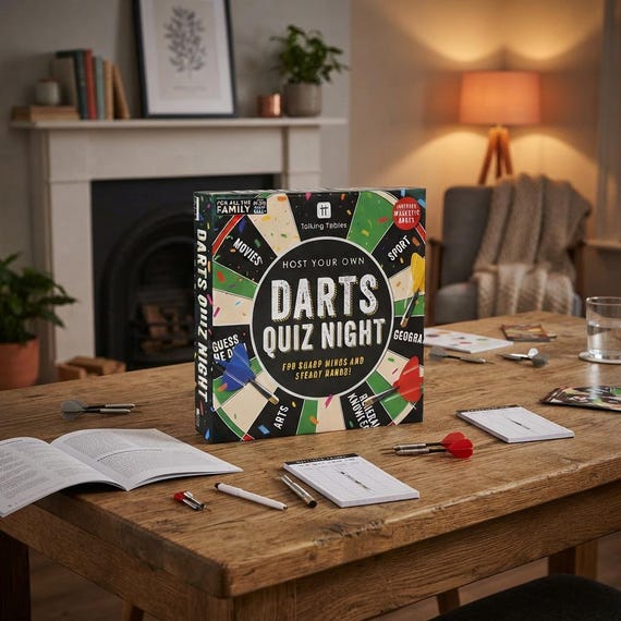Darts Challenge Quiz Night Game, Interactive Trivia Party Game for Family, Friends, Kids & Adults, Fun Game Night Gift Idea