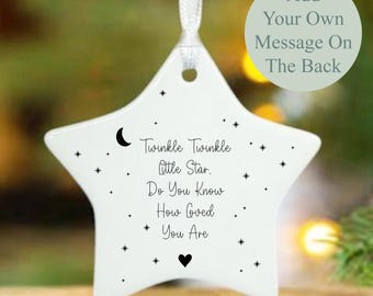 Custom Childrens Keepsake Porcelain Hanging Decoration – Twinkle Twinkle Little Star with Personalised Message