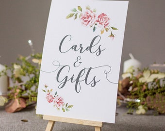 Boho A5 Wedding Sign, White Wedding Sign 'Cards And Gifts' with Easel, Wedding Guest Book Sign, Wedding Decorations