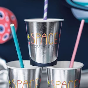 6 tazze per feste spaziali, festa degli astronauti, festa dei razzi, decorazioni per feste spaziali, festa di compleanno spaziale, festa spaziale per bambini