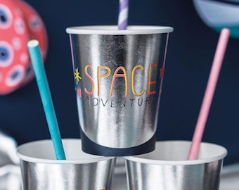 宇宙パーティーカップ6個、宇宙飛行士パーティー、ロケットパーティー、宇宙パーティーの装飾、宇宙誕生日パーティー、子供用宇宙パーティー