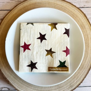20 Christmas Cocktail Napkins, Christmas Canape Star Napkins, Festive Cream Party Tableware, Small Star Napkins 3ply