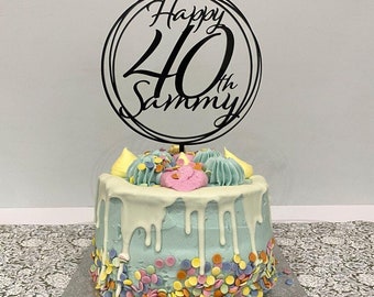 Personalised Acrylic Birthday Cake Topper, Circle Cake Decoration, Personalised Any Name Age, 18th 21st 30th 40th 50th, Choice Of  Colours