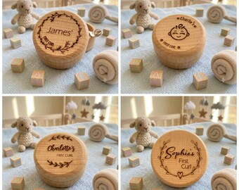 Personalised Baby First Curl Keepsake Box, Wooden First Hair Trinket Pot, New Baby Christening Gift, Baby Shower Memory Keepsake