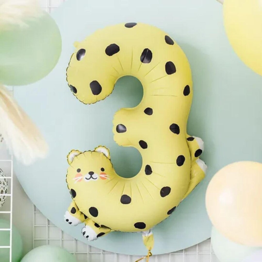 Cheetah Foil Balloon Number 3, Animal 3rd Birthday Balloon Decoration