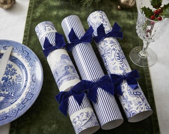 Spode Blue Italian Christmas Crackers, Blue Festive Paper Party Tableware, 32cm Crackers for Christmas Dinner & Celebrations, Set of 6