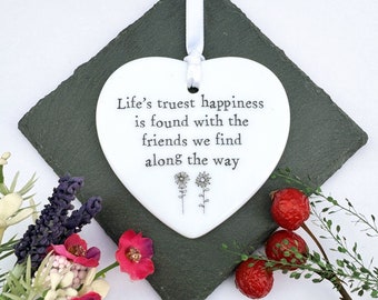 Friendship Personalised Porcelain Heart, Life's Trust Happiness Message Gift, Hanging Decoration, Keepsake Gift For Friends, Porcelain Heart