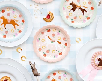 6 piatti di carta per feste a tema pony e cavalli, per feste di compleanno per bambine, stoviglie a tema cavalli, articoli per feste di compleanno a tema pony, piatti con pony e cavalli