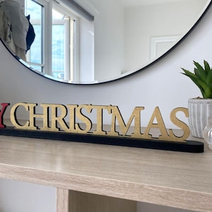 Cartello natalizio personalizzato "Buon Natale", decorazione da appoggio in legno colorato, decorazione natalizia, decorazione per la casa, cartello natalizio con supporto immagine 4