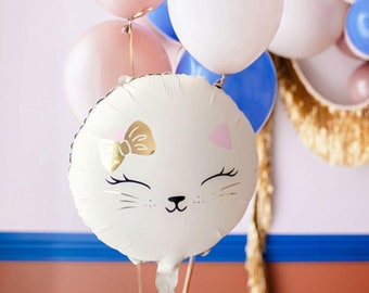 Folieballong med kattansikte, ballong för kattungefödelsedagsfest, dekoration för första födelsedagen, dekorationer för kattfest, kattungefest 45 cm